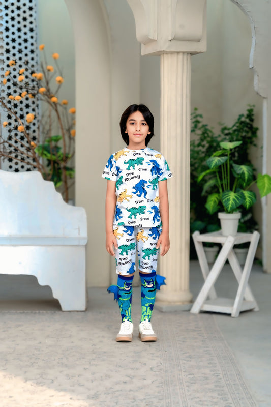 Boys Printed T-Shirt & Shorts Co-ord Set — Dino Roar