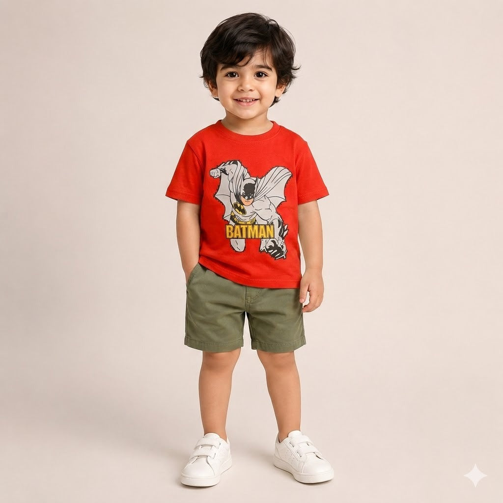 Boys Batman Graphic T-Shirt — Superhero Print (Orange)
