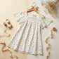 Girls Flutter Sleeve Frock — White Heart Print (Alt Shot)