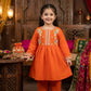 Girls Embroidered Kurti Shalwar Set — Orange