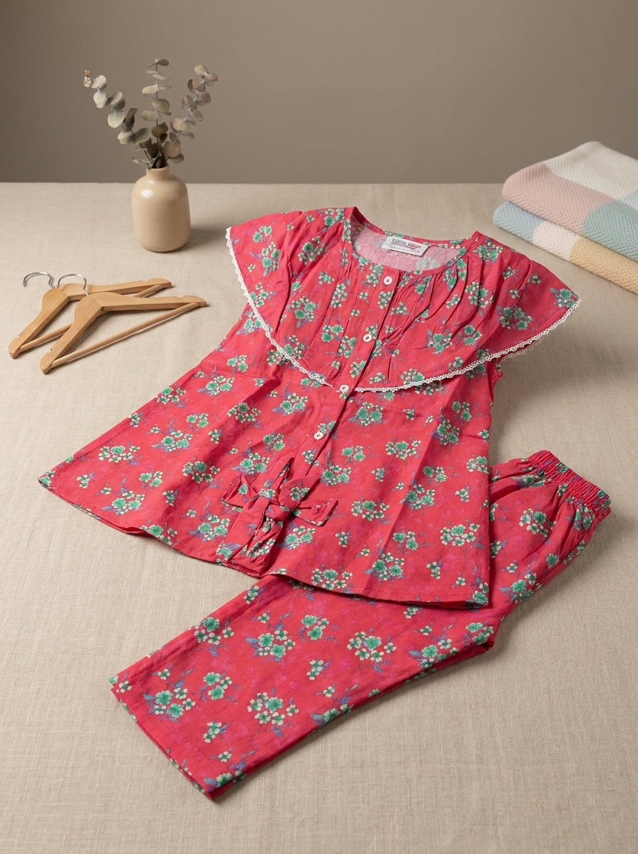 Girls Embroidered Kurta Set — Baby Pink