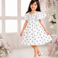 Girls Flutter Sleeve Frock — White Heart Print (Packed)